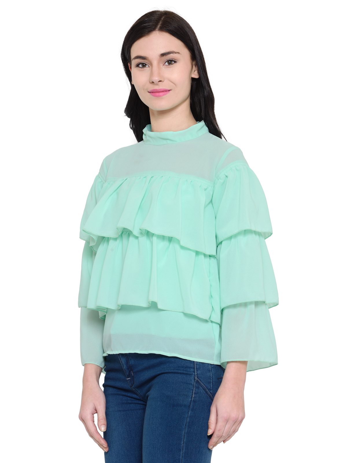 Cool Aqua Green Frilled long sleeves top